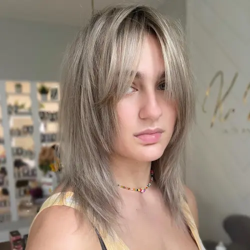 Ash Blonde Layered Style for Medium Locks