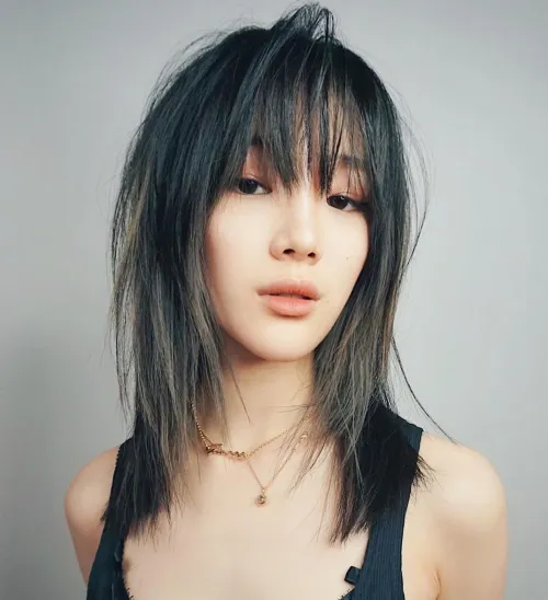 Mid Length Wolf Cut with Choppy Layers