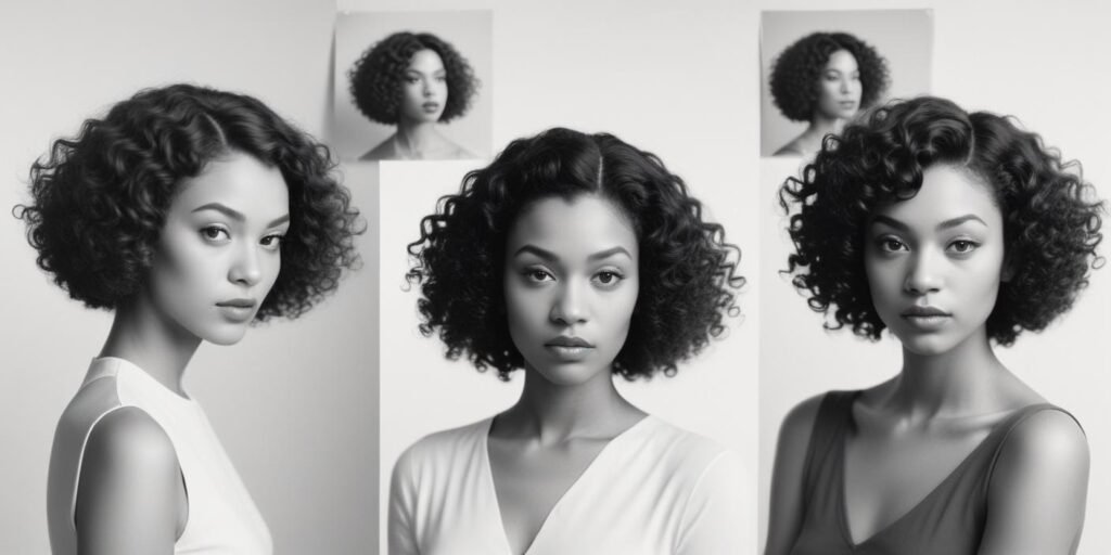 Four models with different hair types styled with pin curls