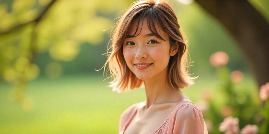 "Fresh long bangs hairstyle framing the face with a trendy, modern vibe. Natural look in a romantic setting."

