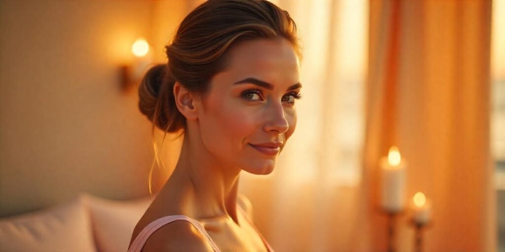 Swept up hairstyle with voluminous texture for a polished and elegant look. Perfect for formal or casual events. Romantic background.
