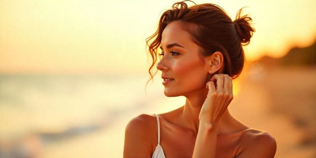 Short messy twisted updo hairstyle with loose strands framing the face in a romantic setting.