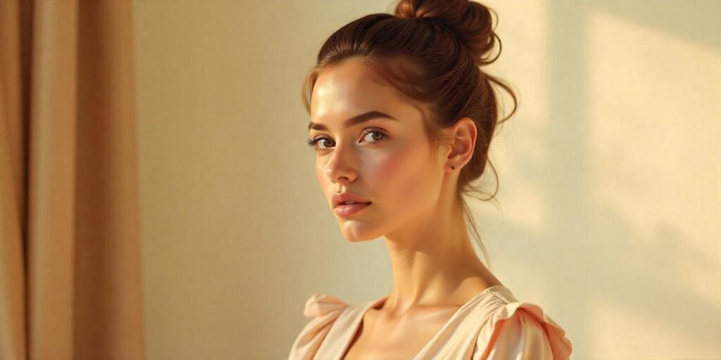 High ponytail hairstyle for Asian square faces with tendril accents in a romantic setting.