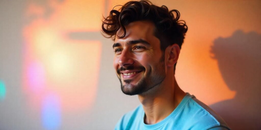 "Stylish line-up cut for men with dense curly hair, featuring curvy edges and temple curves."
