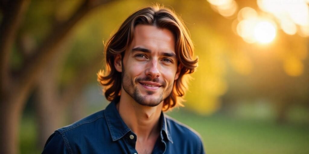 Side part hairstyle for men with long hair styled for a relaxed, natural, and effortless look.