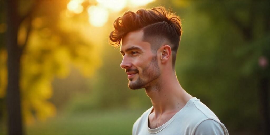 "Textured crop hairstyle for men with thin hair in a romantic setting, side-swept, voluminous look."


