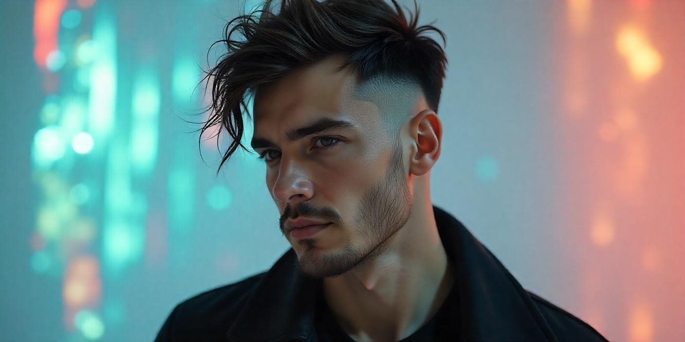 Men's wolf cut hairstyle featuring textured layers, volume, and a modern, edgy look.