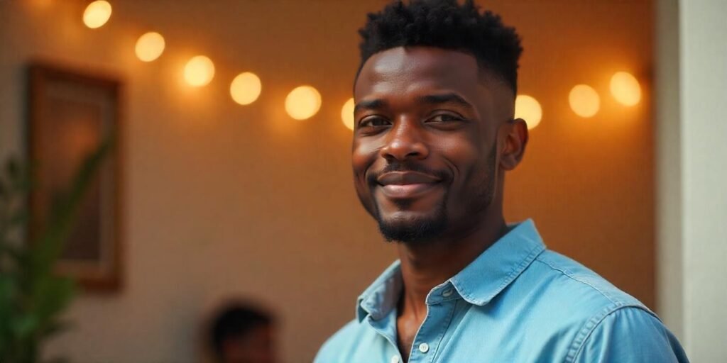 African American man with flat top haircut in a romantic setting showcasing length and styling.