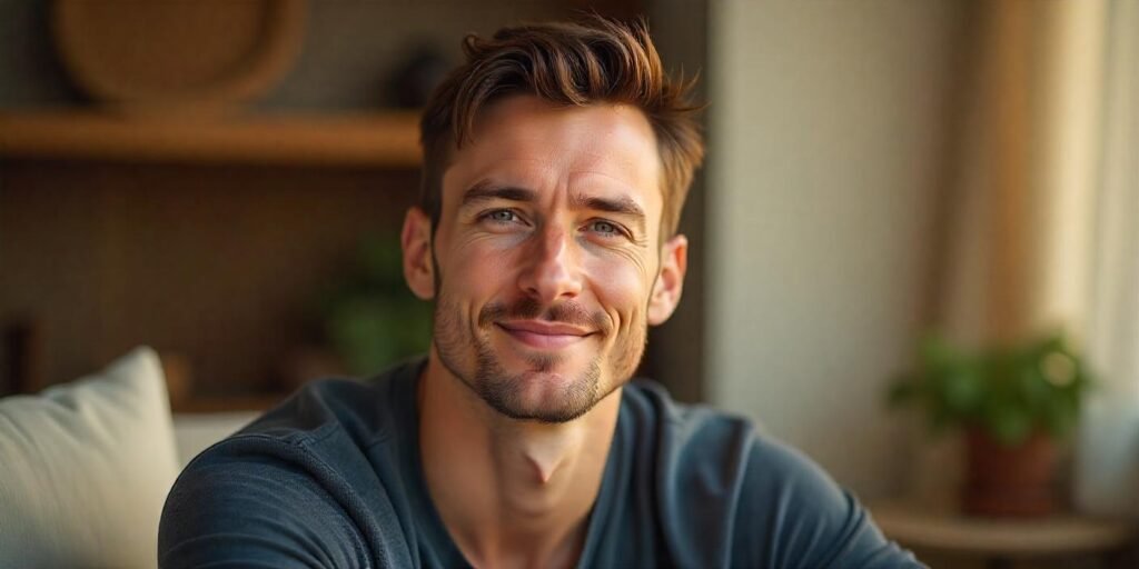 Man with a textured short haircut styled with voluminous tips in a romantic background


