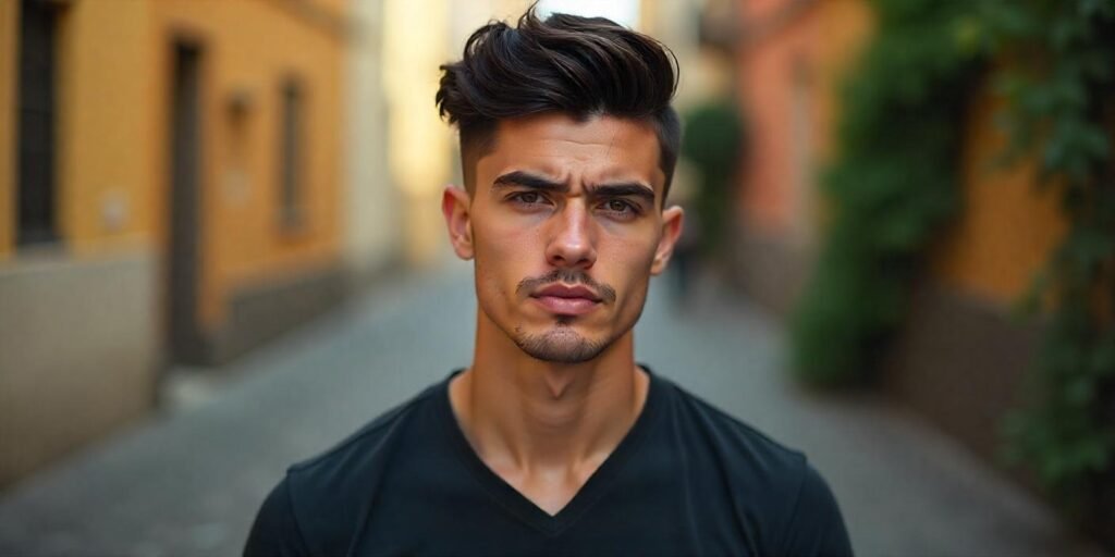 "Men's precision wolf cut with dark crown and curved line for a bold, confident look"







