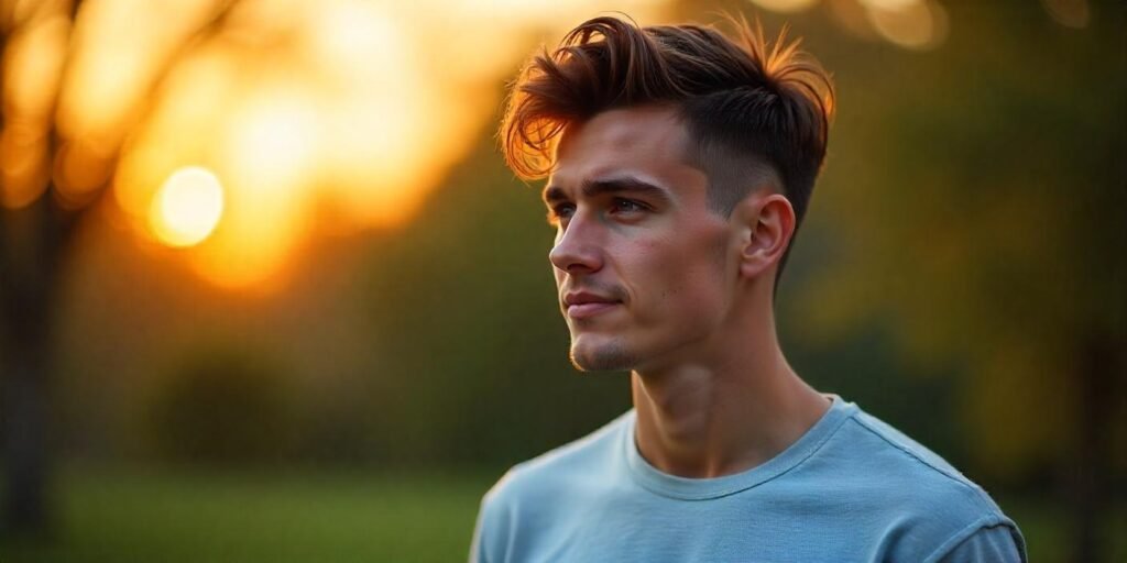 Realistic image of a man with a two-block layered haircut, styled for a fuller, modern look.