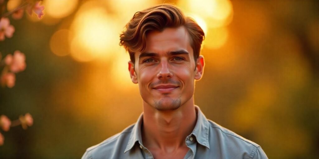 "Medium side-swept hairstyle for men with natural brown hair and casual, semi-formal look."