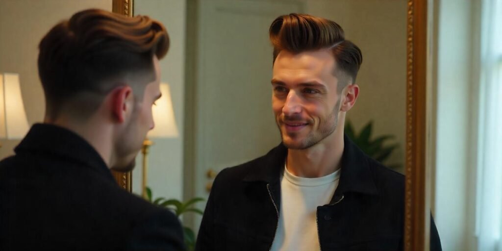 "Compare Ivy League and Pompadour hairstyles with realistic image showcasing both looks for men"