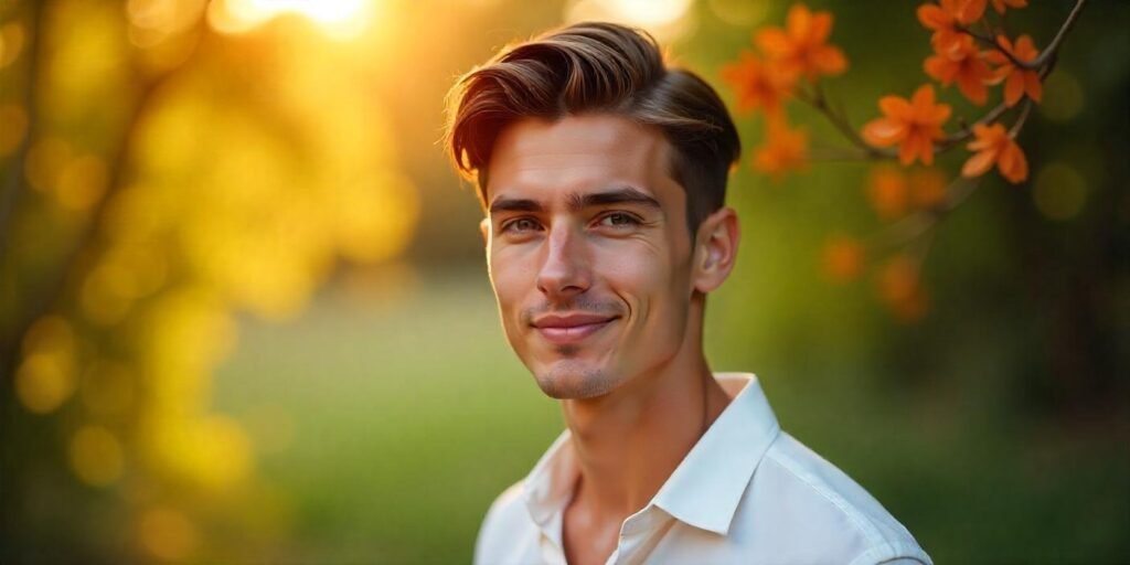 Heart-shaped face with a two-block haircut styled for a romantic vibe.