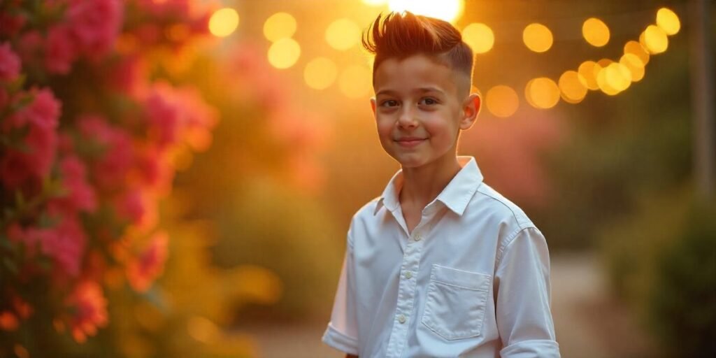 Teenage boy with black flat top haircut in romantic outdoor setting showing modern hairstyle evolution