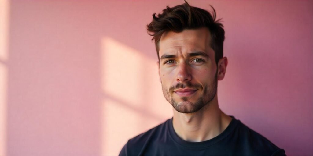"Short textured crop hairstyle for men with a fresh, choppy style in a romantic background."