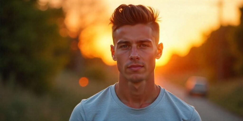 High and Tight haircut for men with short sides and longer top, giving a clean and sharp look.