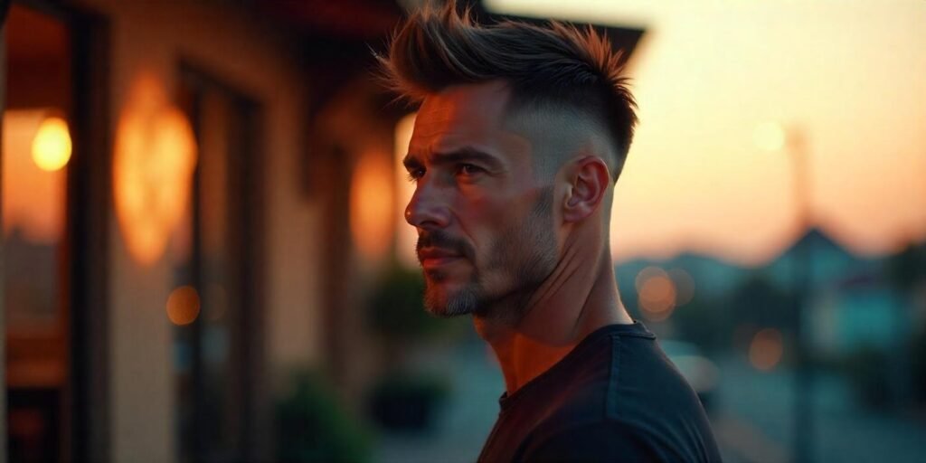 "Realistic choppy wolf cut hairstyle for thick hair, bold and masculine style for men."







