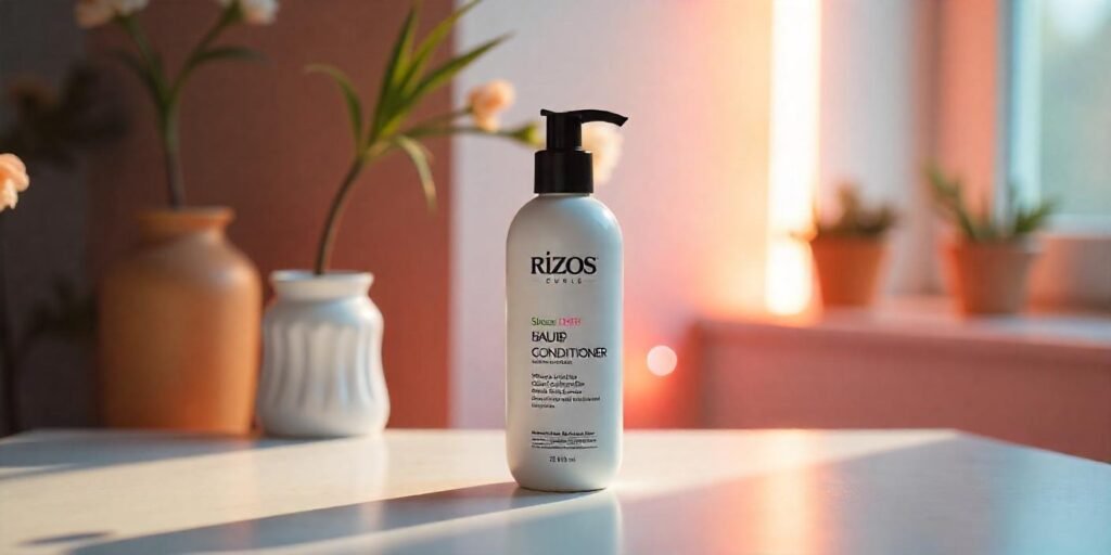 Rizos Curls Deep Conditioner bottle displayed with a clean and neutral background,