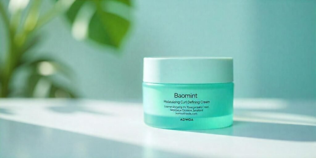 Adwoa Beauty Baomint Moisturizing Curl Defining Cream with clear label on a white background.