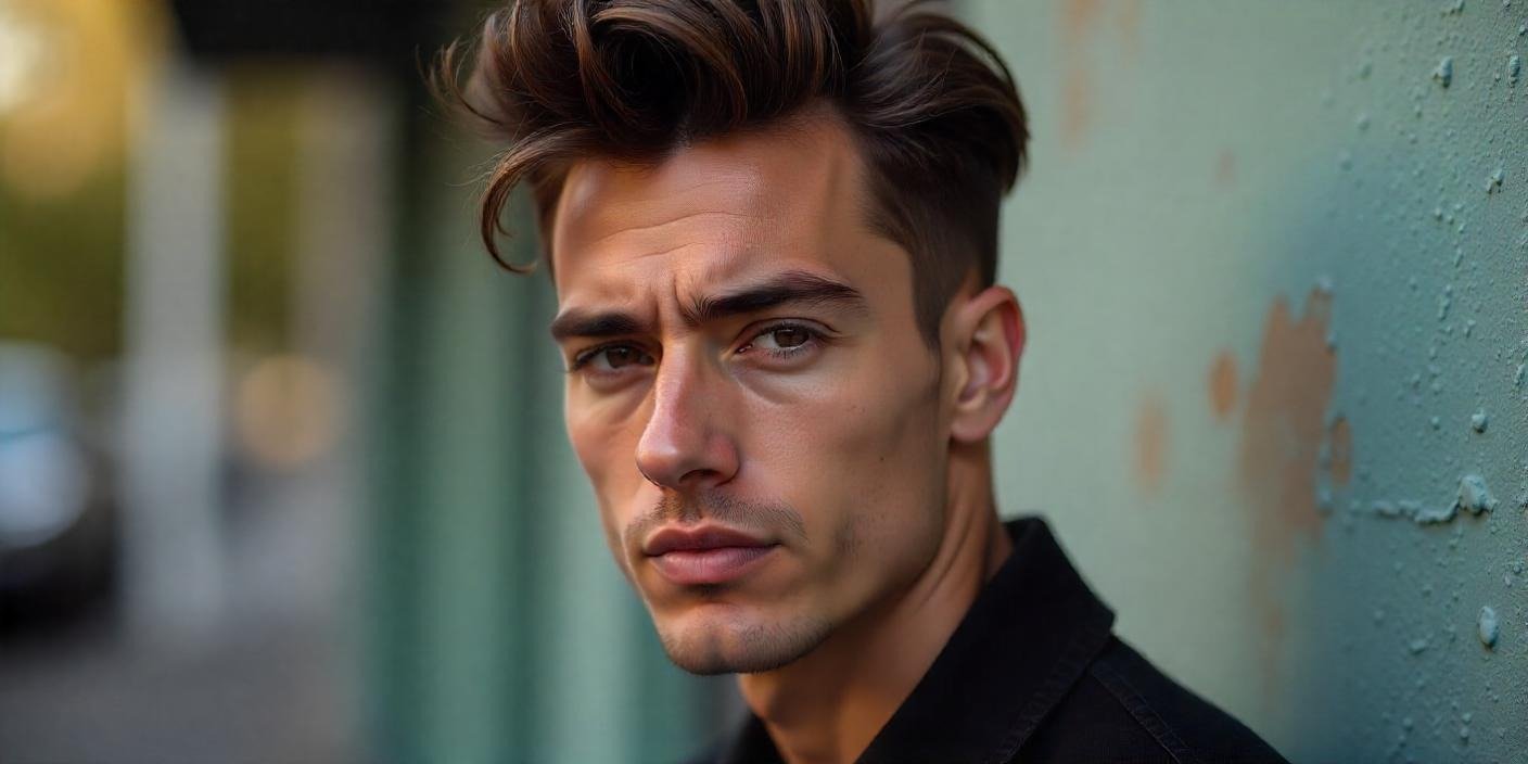 A man with a diamond-shaped face wearing a trendy hairstyle that complements his sharp features and balanced proportions.
