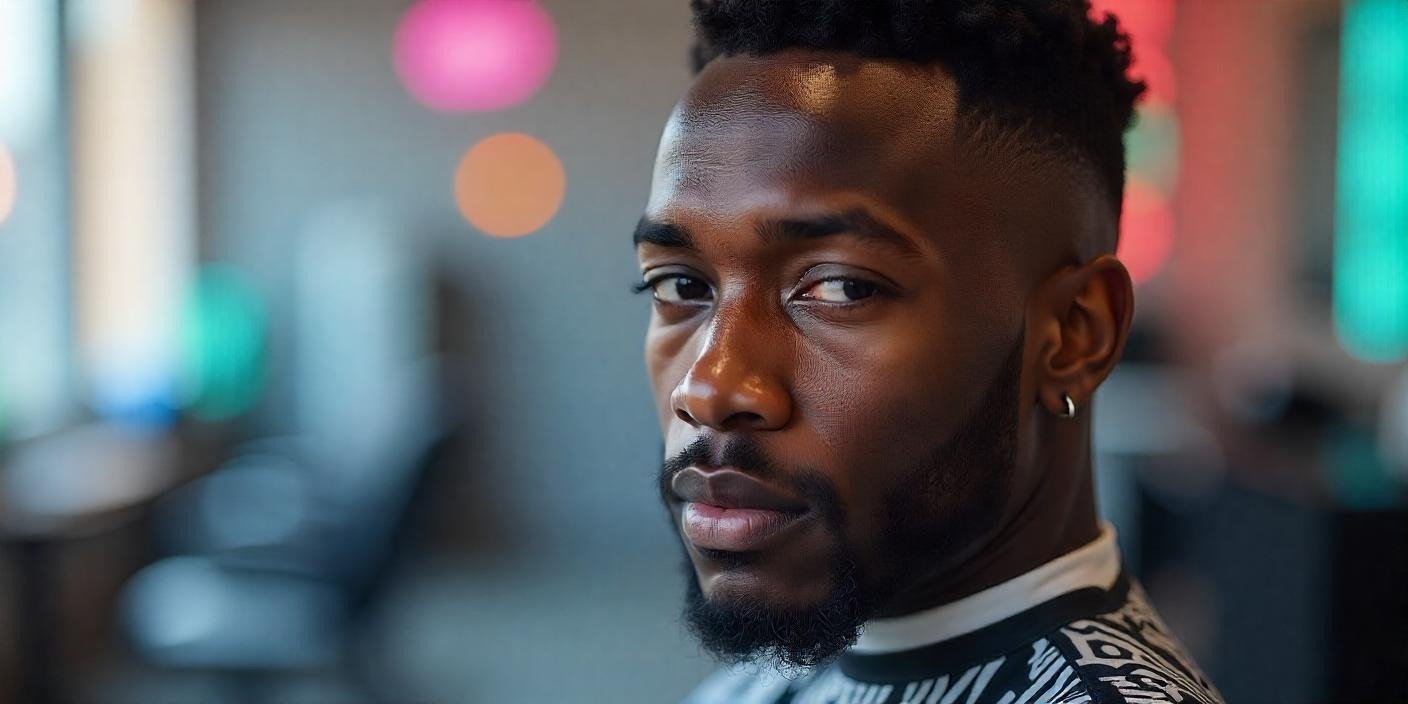 Close-up of a man with a precise Black line-up haircut showcasing sharp edges and clean lines.