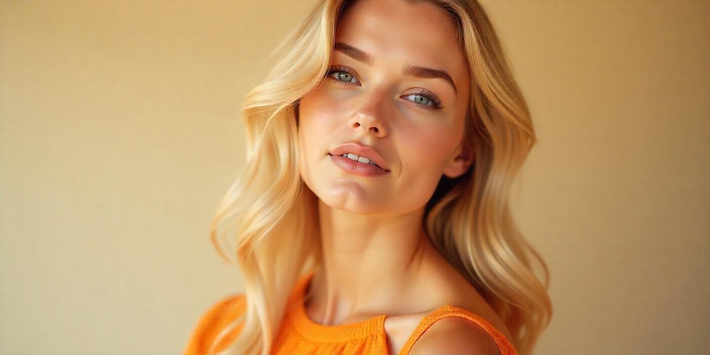 Model with neutral blonde hair showcasing balanced warm and cool tones in a chic, natural style.
