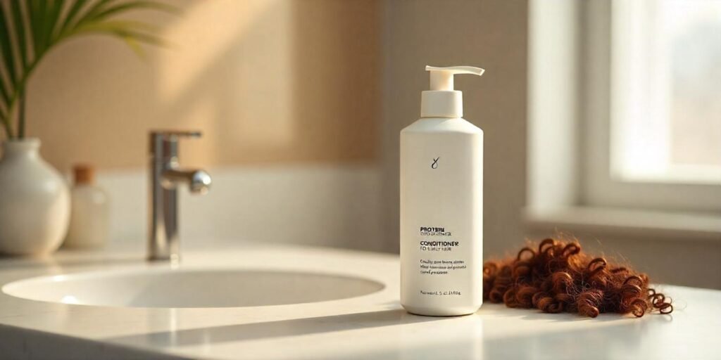Protein conditioner for curly hair in a sleek bottle, perfect for nourishing and enhancing curls