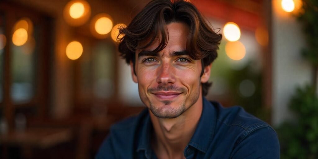 A man with a voluminous fringe hairstyle for a diamond face shape,