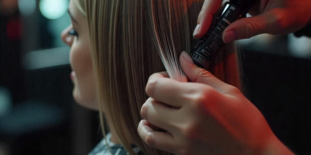 Professional hair lightening process for smokey grey ombre hair.
