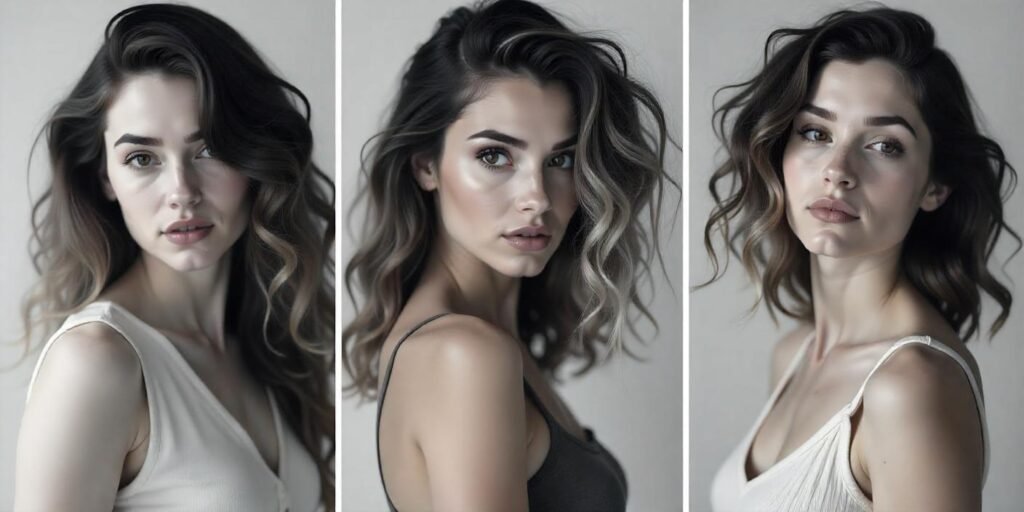 Collage showing smokey grey ombre