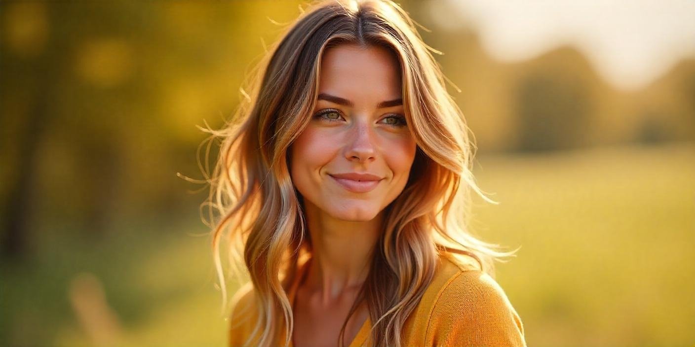 Sun-kissed lived-in hair color with seamless blending of darker roots and lighter ends for a low-maintenance,